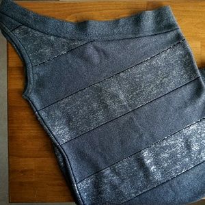 bebe One Shoulder Silver Metallic BodyCon Dress